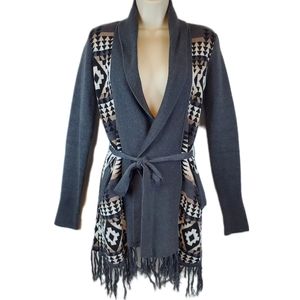 Billabong Gray Aztec Cardigan Sweater Size S Womens Fringe cowgirl western